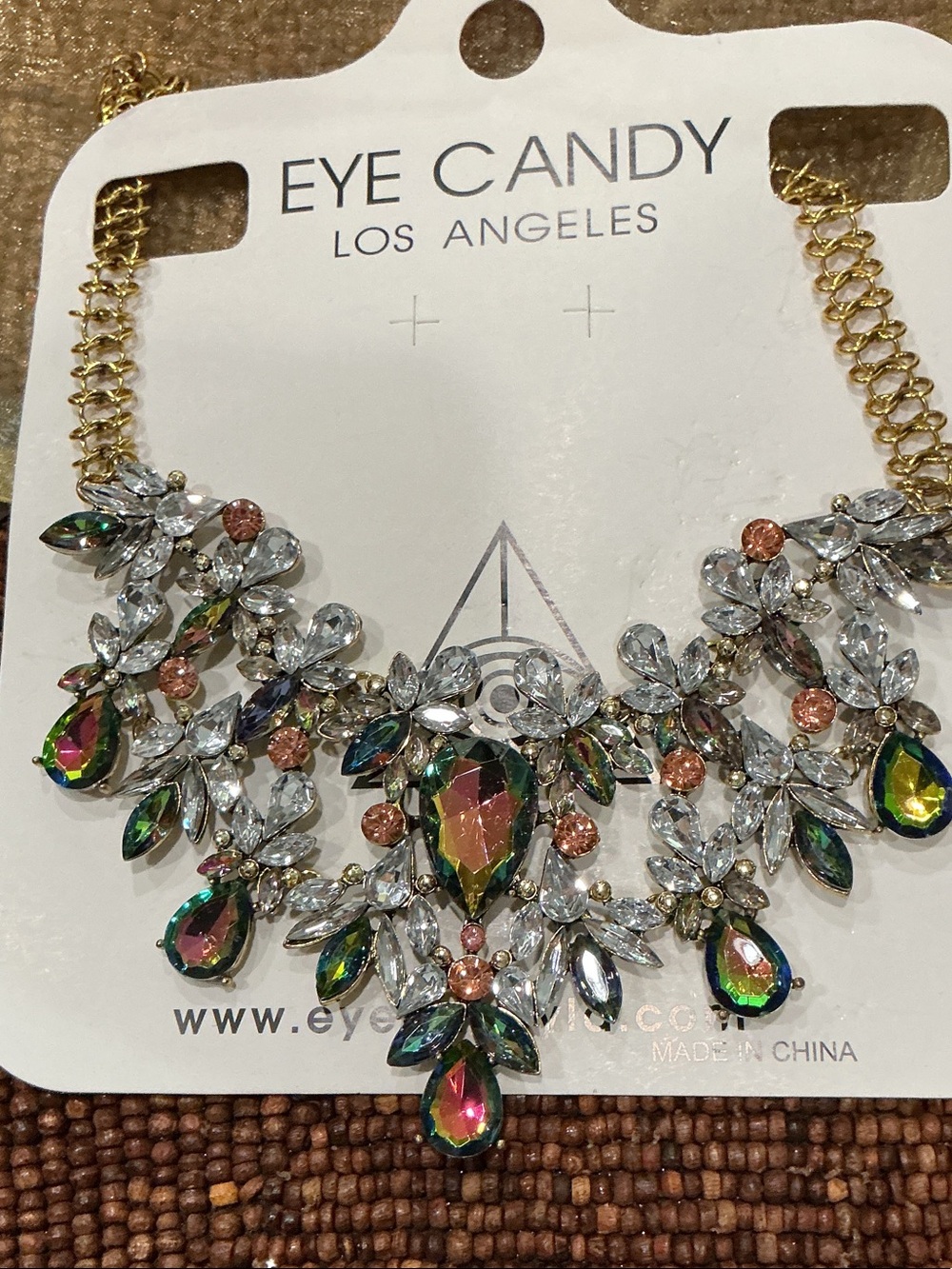 Eye Candy Los Angeles Iridescent Crystal Statement Necklace - Gold